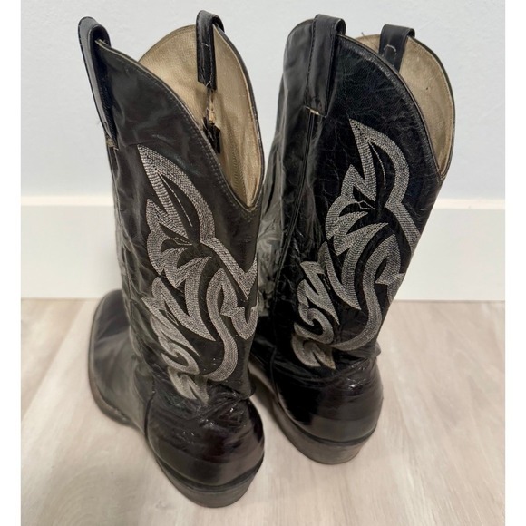 Cowtown Vibram Sole Leather Cowboy Classic Black White Thread Cowboy Boots 12 - Picture 5 of 11